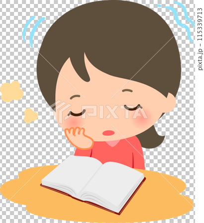 Woman falling asleep while reading 115339713