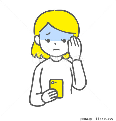 スマホを見て頭を抱えている女性 115340359