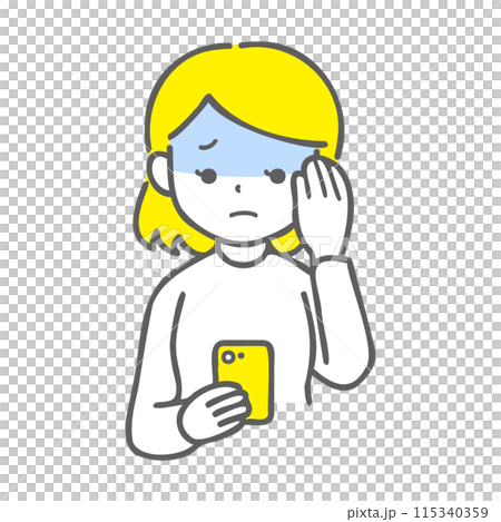 スマホを見て頭を抱えている女性 115340359