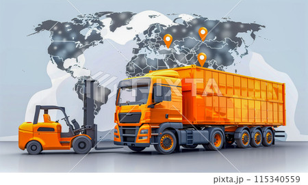 グローバルサプライチェーンと接続を表すデジタルトランスフォメーションのイメージ 115340559