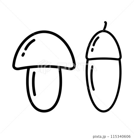 Mushroom and acorn Outline Autumn vegetables in minimalistic style Icon Logo Sticker design concept 115340606
