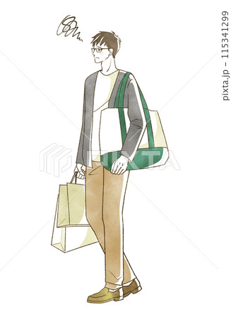 困った表情で買い物をしている男性 115341299