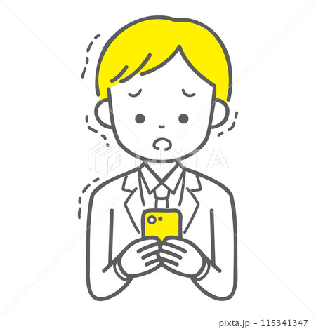 スマホを見て震えている男子学生 115341347