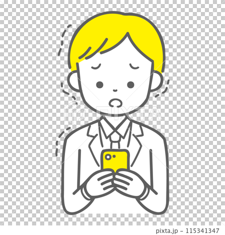 スマホを見て震えている男子学生 115341347