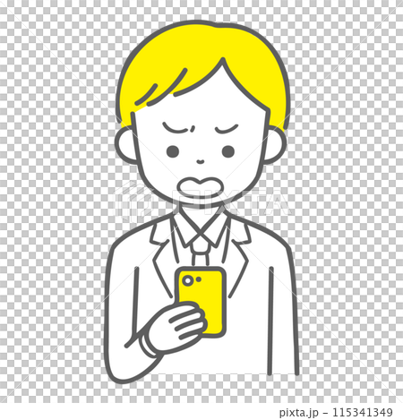 憤怒的男學生看著他的智慧型手機 115341349