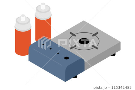 防災グッズ、カセットコンロのシンプルなアイソメトリックイラスト 115341483