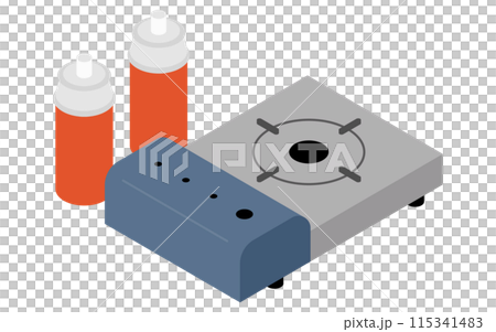 防災グッズ、カセットコンロのシンプルなアイソメトリックイラスト 115341483