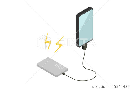 防災グッズ、スマホ充電モバイルバッテリーのシンプルなアイソメトリックイラスト 115341485