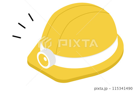 防災グッズ、ヘッドライトつきヘルメットのシンプルなアイソメトリックイラスト 防災グッズ、ヘッドライトつきヘルメットのシンプルなアイソメトリックイラスト 115341490