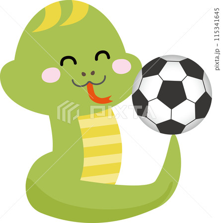 サッカーをプレーするかわいいヘビのイラスト 115341645