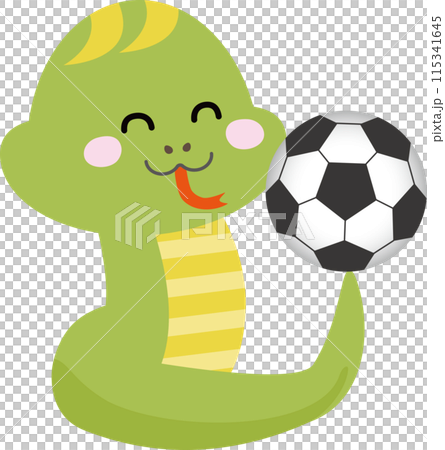 サッカーをプレーするかわいいヘビのイラスト 115341645