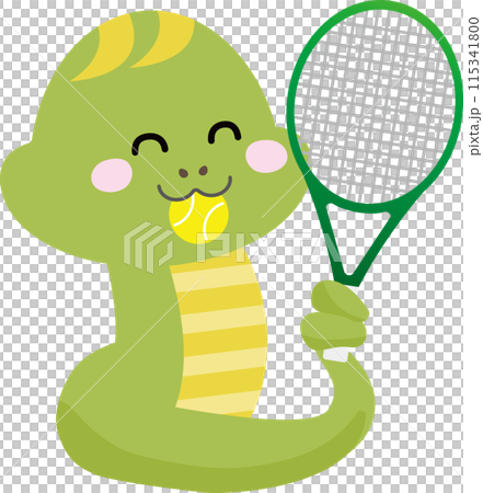 Illustration of a snake happily playing tennis 115341800