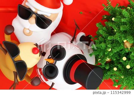 Happy Santa Claus snowman cheer up and raise hand up, merry Christmas, 3D rendering. 115342999