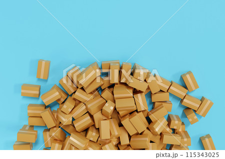 Stack of cardboard parcel box overflow, shopping delivery shipping logistic business, 3D rendering. 115343025