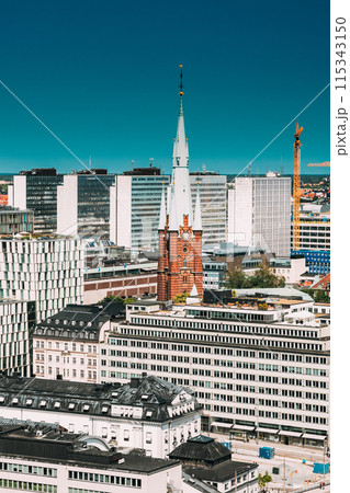 Stockholm, Sweden. Elevated View Of St. Clara Or Saint Klara Church In Summer Sunny Modern Cityscape Skyline. 115343150