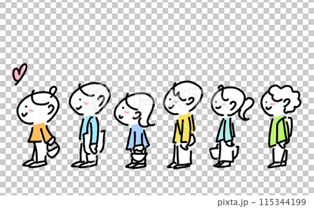 Smiling people lining up in a queue, lining up, crowds, shopping, Comiket 115344199