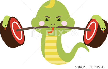 バーベルを持ち上げて重量挙げをするヘビ 115345316