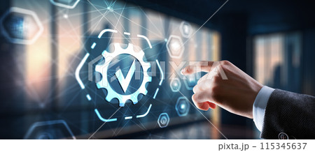 Businessman clicks Standards Quality assurance and control concept 115345637