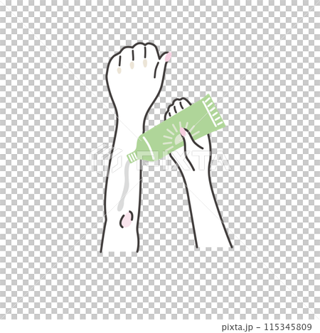 Illustration of applying sunscreen to arm 115345809