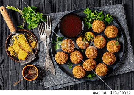 fried broccoli cheese balls with sweet chili sauce fried broccoli cheese balls with sweet chili sauce 115346577
