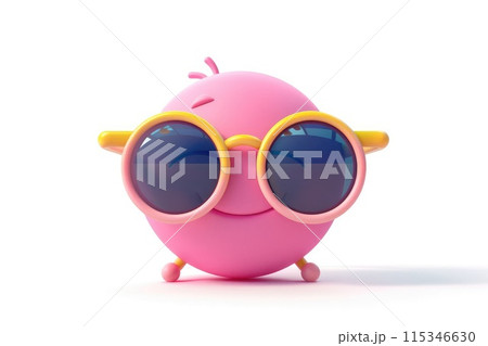 Groovy happy cartoon in three-dimensional style, playful and vibrant imagery bursting with joy, a dynamic blend of colors and shapes to uplift spirits and spread positivity 115346630