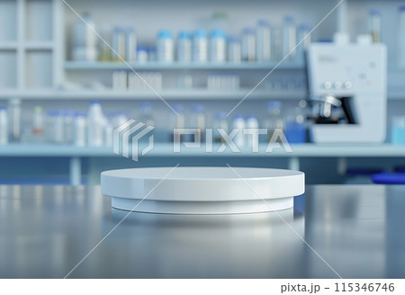 Pharmacology medicine stand mockup, empty podium on table with banner and copy space, showcasing pharmaceutical products, research, and innovation in the healthcare industry. Pharmacology medicine stand mockup, empty podium on table with banner and copy space, showcasing pharmaceutical products, research, and innovation in the healthcare industry. 115346746