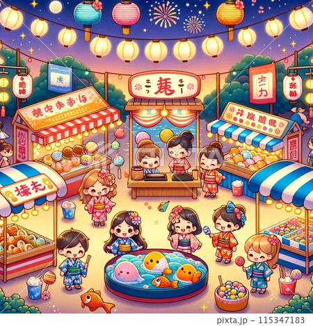イラスト素材：夏休みお祭り 115347183