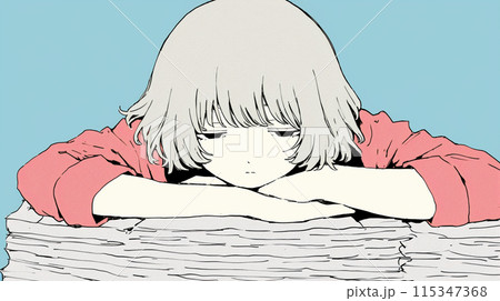 なんかけだるいと、洗濯物の上でうつ伏せになっている若い女性