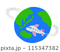 地球とピンクの羽の飛行機 115347382