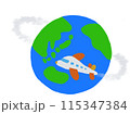 地球とオレンジの羽の飛行機 115347384
