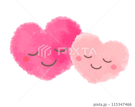 目をつぶって笑顔で寄り添う2つのピンクのハート 115347466