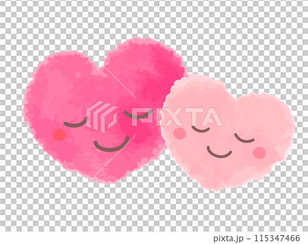 目をつぶって笑顔で寄り添う2つのピンクのハート 115347466
