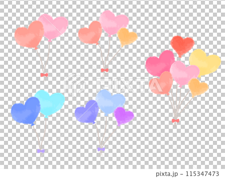 一套彩色心型氣球，水彩風格 115347473