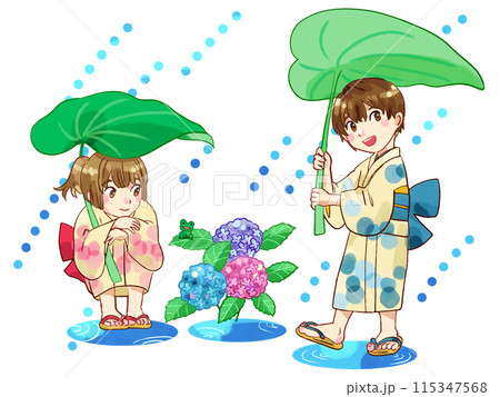 着物姿の子供梅雨のイラスト 115347568