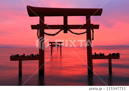 【佐賀県】朝焼けの大魚神社の海中鳥居 115347731