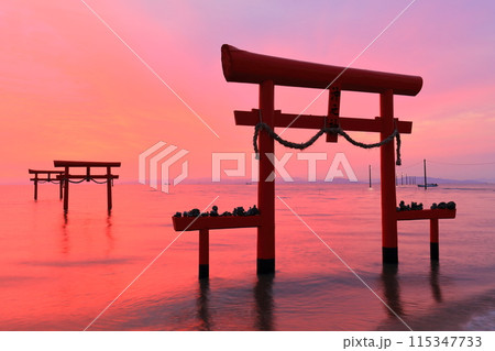 【佐賀県】朝焼けの大魚神社の海中鳥居 115347733