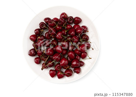 cherry in ceramic bowl isolated on white 115347880
