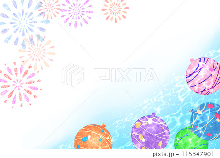 花火とヨーヨー　夏の背景 115347901