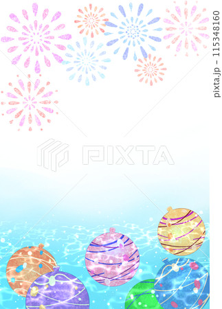 花火とヨーヨー 夏の背景 縦長 花火とヨーヨー 夏の背景 縦長 115348160