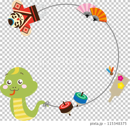 A cute snake running while flying a kite and a New Year's play frame 115348375