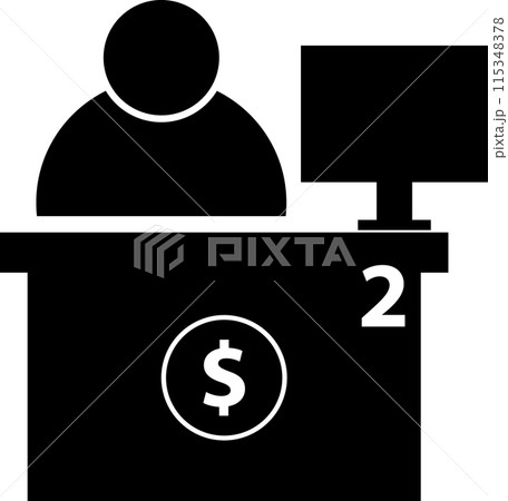 Bank teller icon. Cashier counter window sign. Bank cashier symbol. Bank counter logo. flat style. 115348378