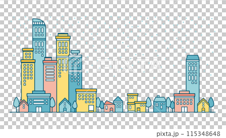 城市建築和雪花飄落的城市景觀的柔和色彩的可愛背景插圖 115348648