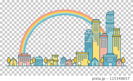 彩虹城市景觀的柔和色彩的可愛插圖 115348657