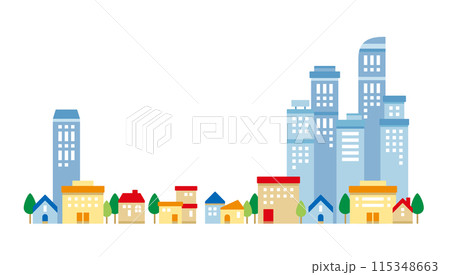 都会のビルとカラフルな街並みのかわいい背景イラスト 115348663