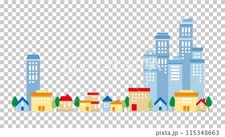 Cute background illustration of city buildings and colorful cityscape 115348663