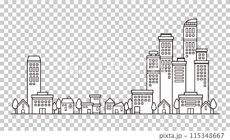 城市建築和城市景觀的簡單線條畫的可愛背景插圖 城市建築和城市景觀的簡單線條畫的可愛背景插圖 115348667