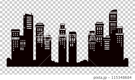 自然豊かな都会の高層ビルのシルエットのかわいい背景透過イラスト 自然豊かな都会の高層ビルのシルエットのかわいい背景透過イラスト 115348684