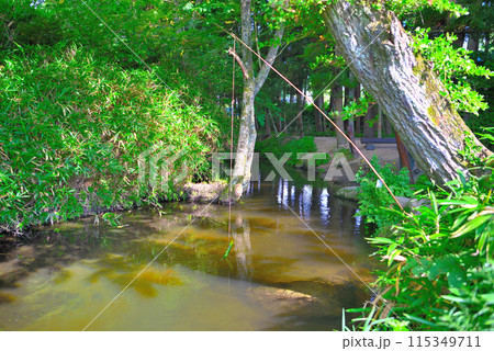 東北・遠野・カッパ淵・ユーモラスなキュウリの釣り竿とカッパが泳ぐ淵・岩手県遠野市(3) 115349711
