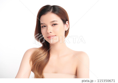 Beautiful young asian woman with clean fresh skin on white background, Face care, Facial treatment, Cosmetology, beauty and spa, Asian women portrait. Beautiful young asian woman with clean fresh skin on white background, Face care, Facial treatment, Cosmetology, beauty and spa, Asian women portrait. 115350671