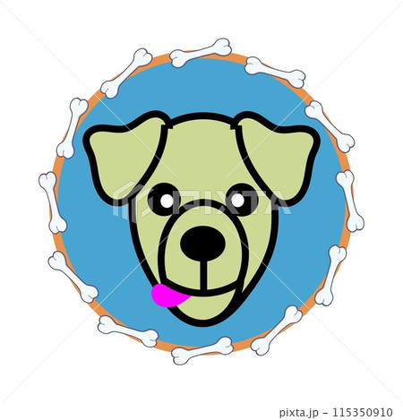 骨の円形飾り枠のついた犬の顔のイラスト 骨の円形飾り枠のついた犬の顔のイラスト 115350910